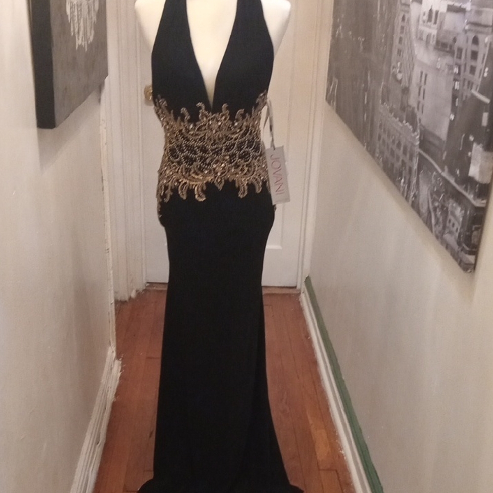 Jovani Black Dress with Gold Accents